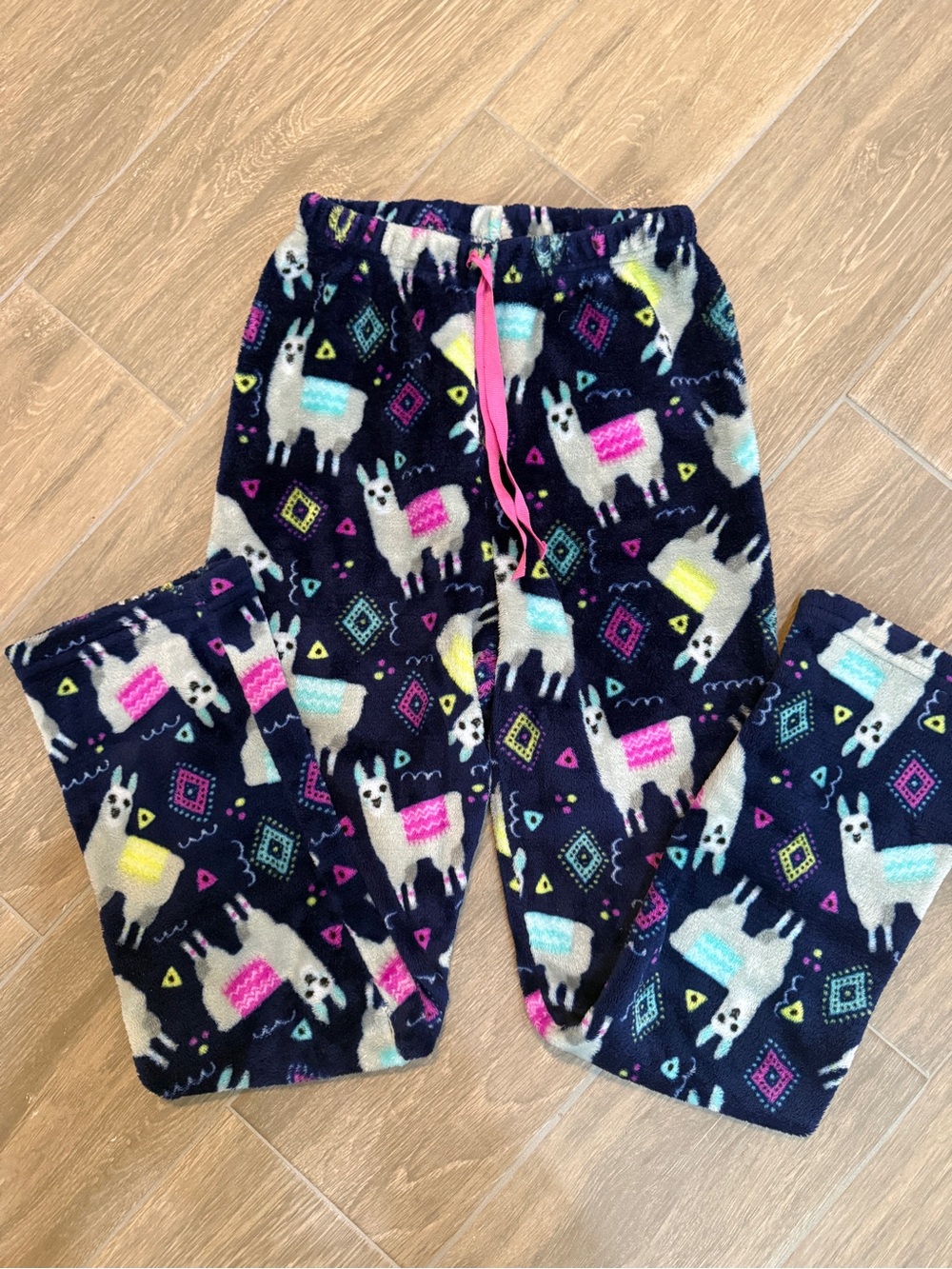 Kids Navy Llama Print Fleece Pajama Pants - Pink Accent